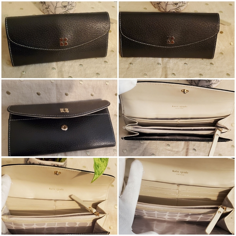Auth.Kate Spade Black Leather Long  Wallet -P091